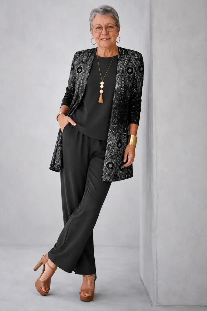 Beatrice | Black &amp; Silver Paisley Three-Piece Set