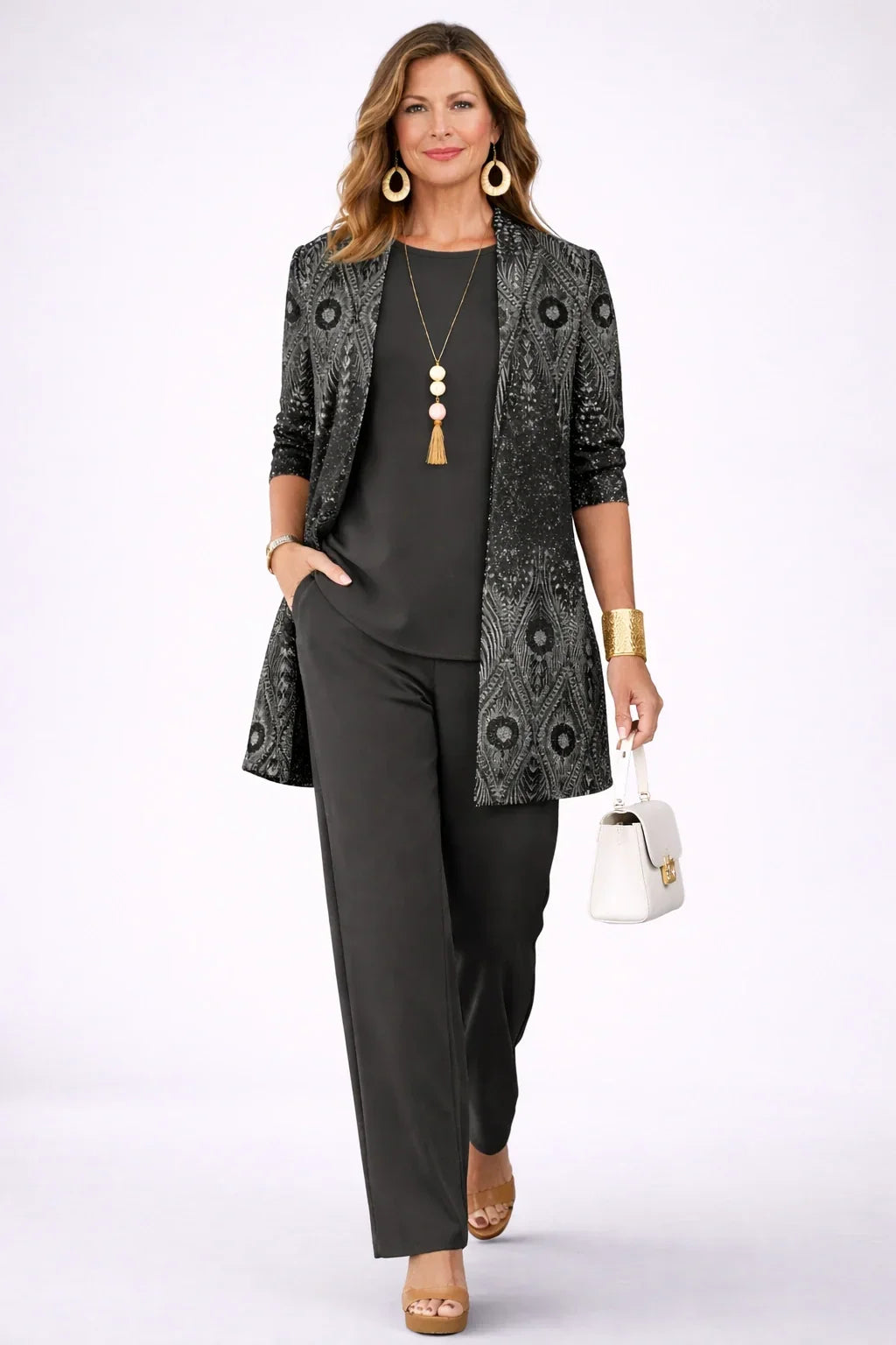 Beatrice | Black &amp; Silver Paisley Three-Piece Set