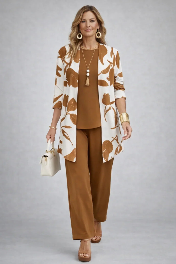 Verity | Caramel Leaf-Print Three-Piece Set