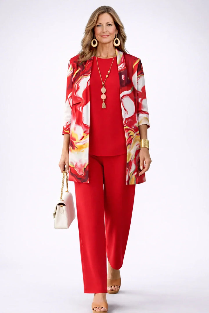 Tabitha | Red Swirl-Print Three-Piece Outfit