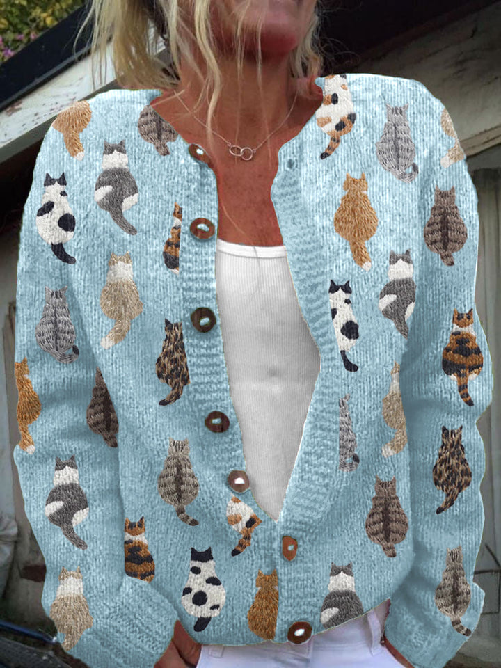 Cecily™ | Cozy Cat Print Cardigan