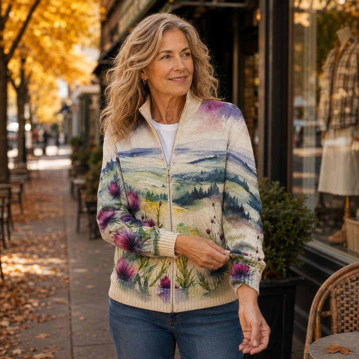 Gea | Vest met natuurprint en rits
