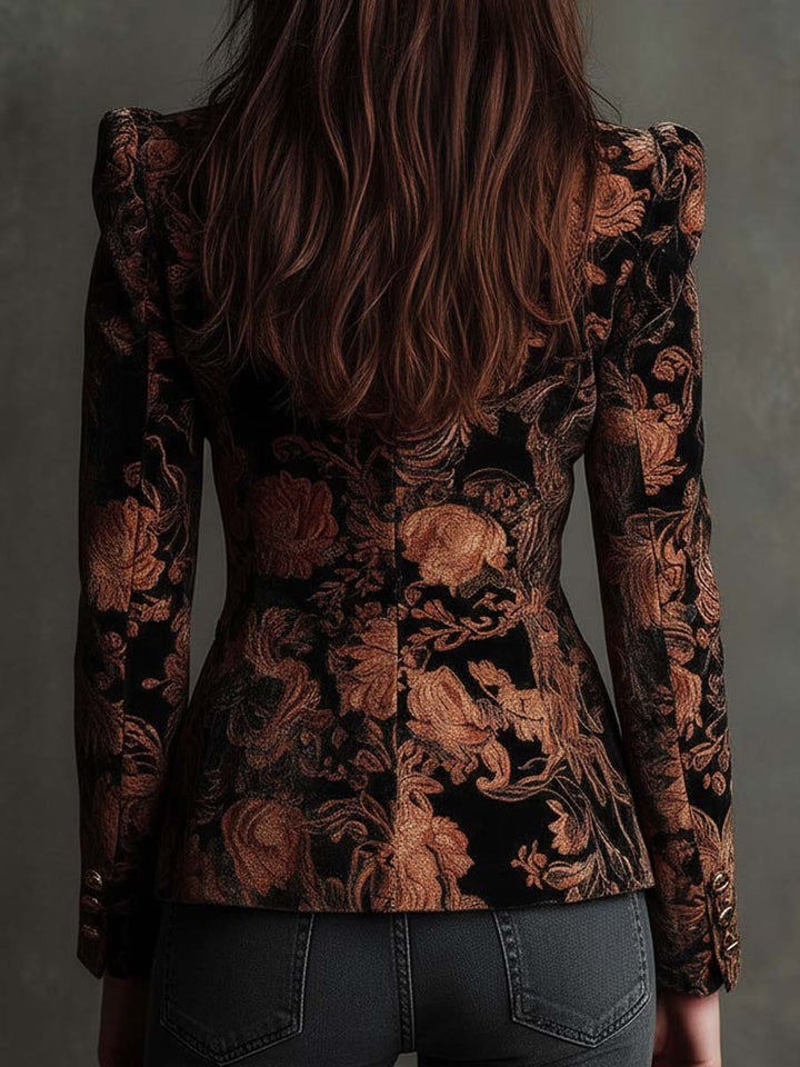 Angelique | Floral Print Blazer in Black and Bronze