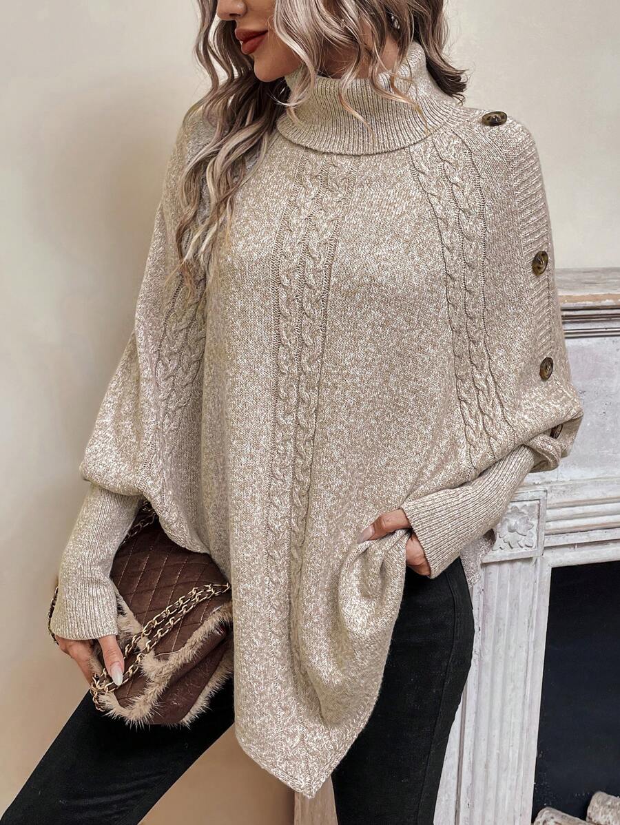 Alexis™ | High Neck Batwing Poncho Sweater