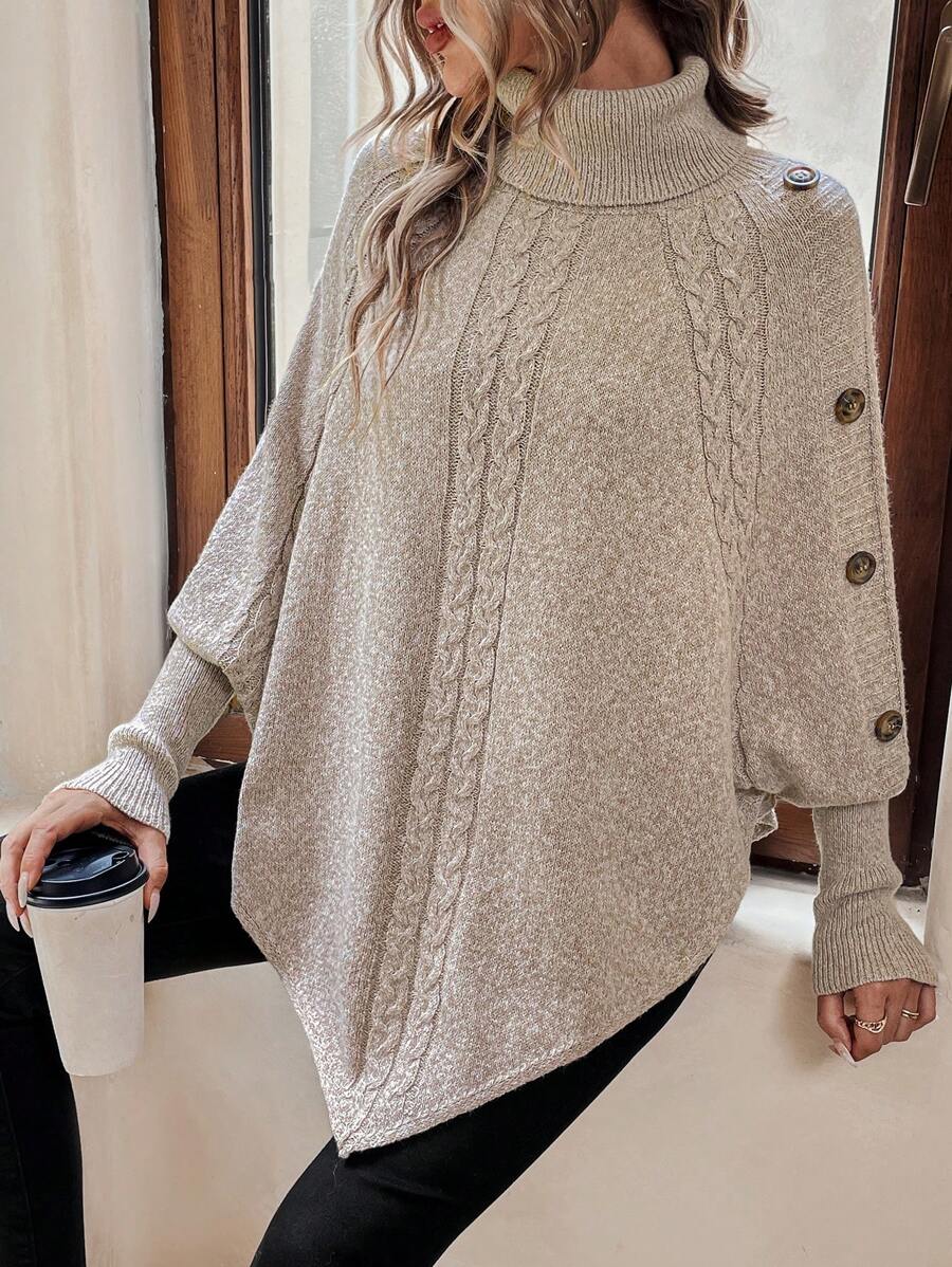 Alexis™ | High Neck Batwing Poncho Sweater
