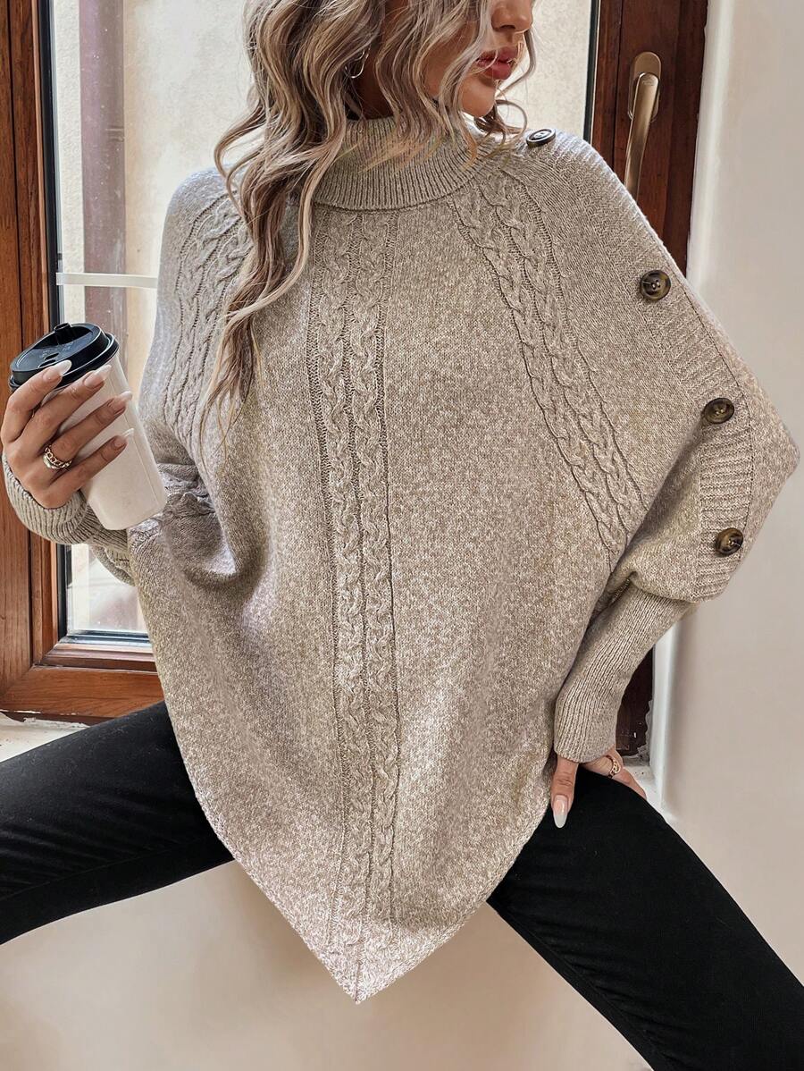 Alexis™ | High Neck Batwing Poncho Sweater
