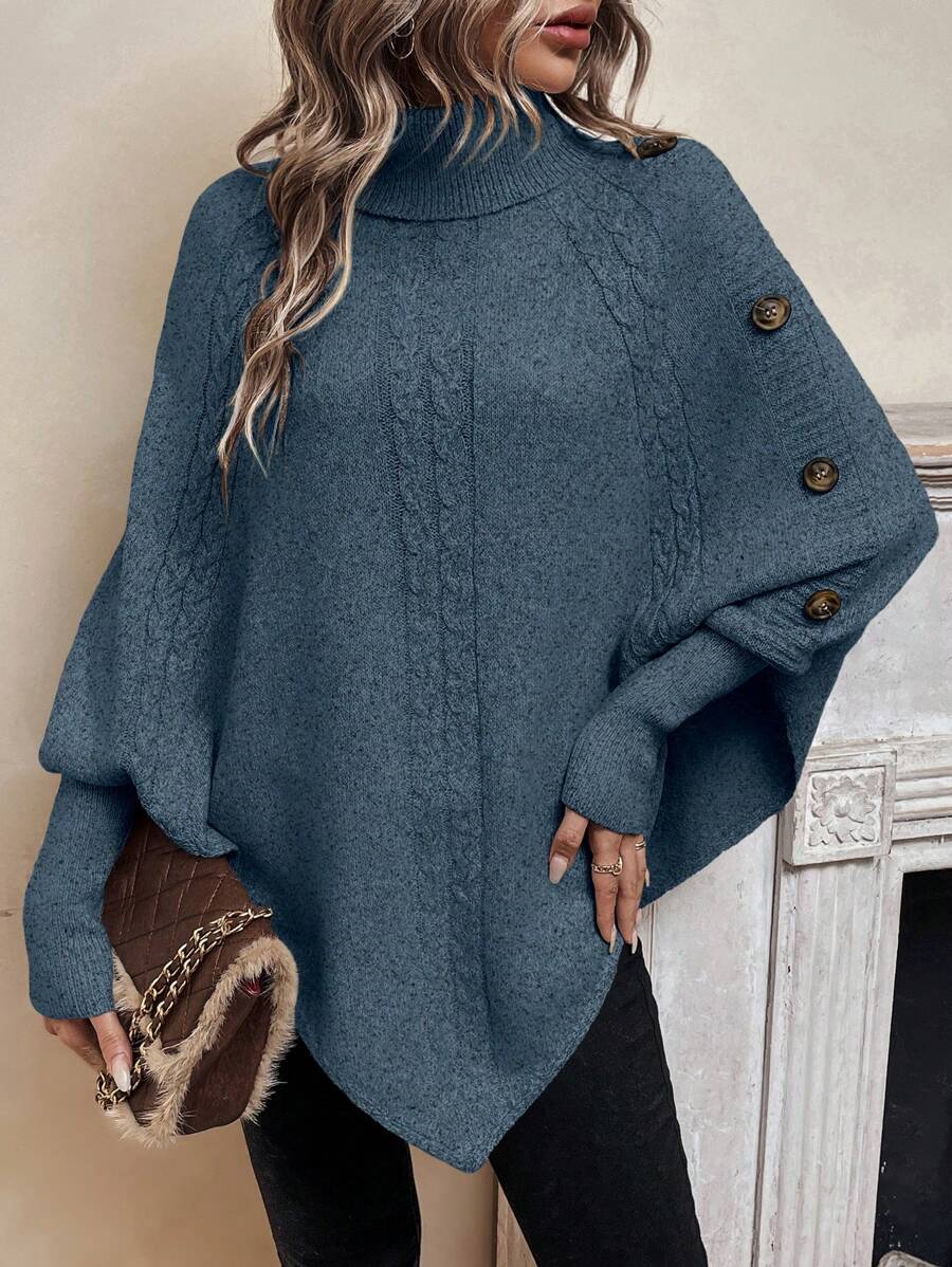 Alexis™ | High Neck Batwing Poncho Sweater