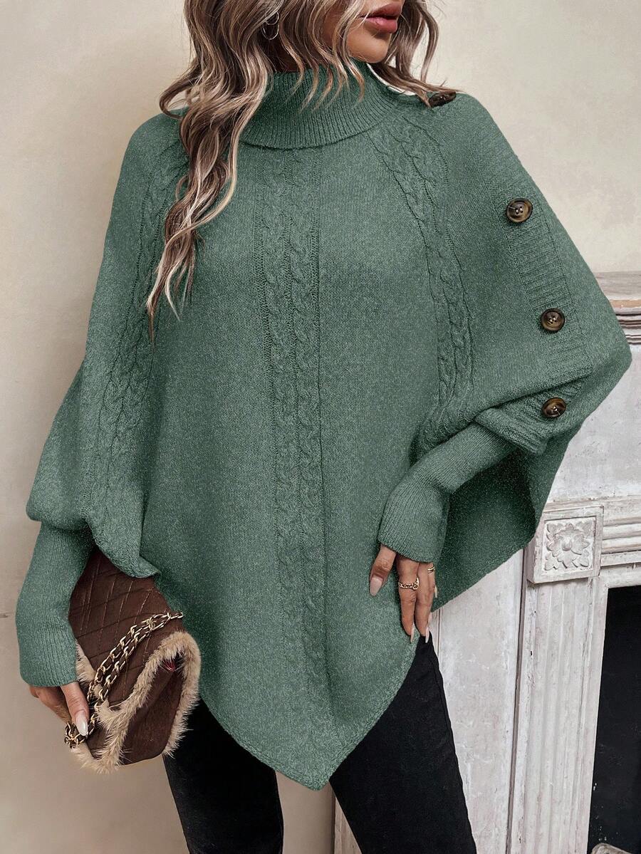 Alexis™ | High Neck Batwing Poncho Sweater