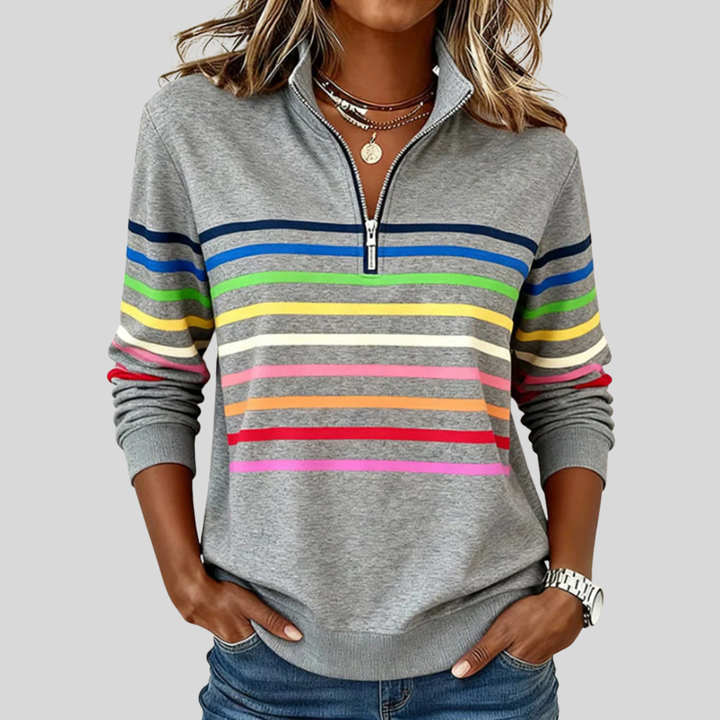 Lien | Kleurrijke gestreepte sweater met korte rits
