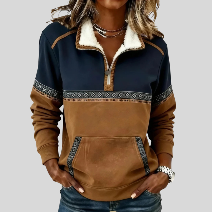 Rita | Pullover met sherpa-kraag en halve rits