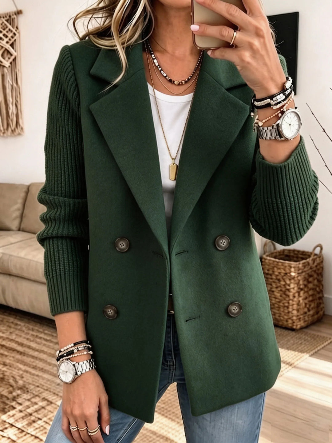 Samara | Textured Blazer with Knit Sleeves