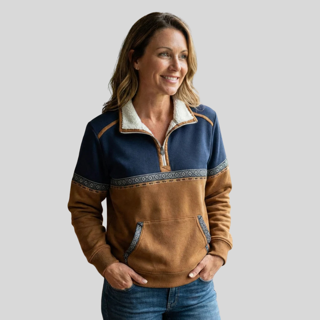 Rita | Pullover met sherpa-kraag en halve rits