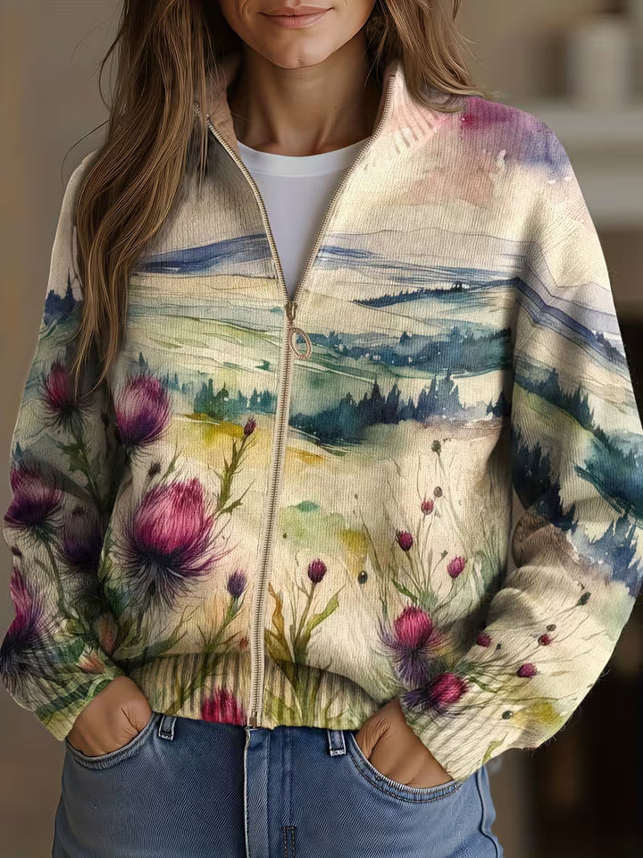 Gea | Vest met natuurprint en rits