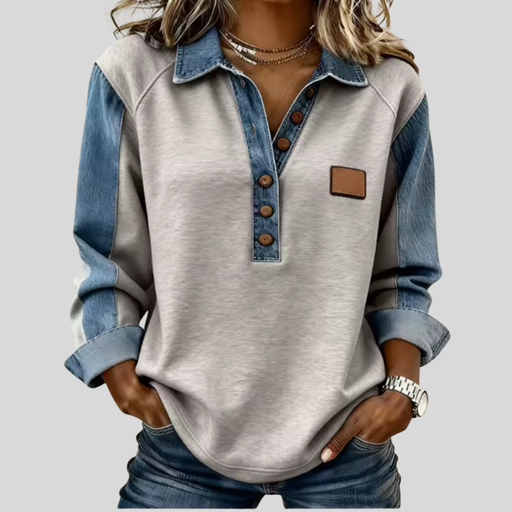 Anke | Pullover met denim kraag