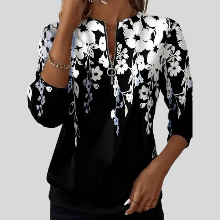 Roos | Sweater met bloemenprint en rits