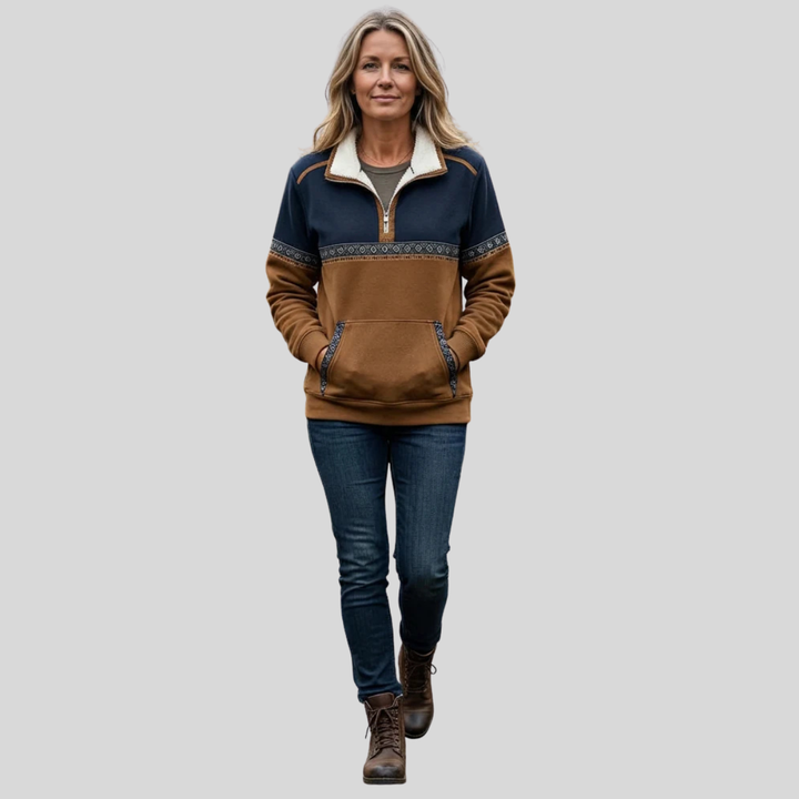 Rita | Pullover met sherpa-kraag en halve rits