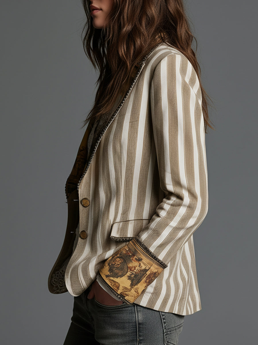 Veerle | Bohemian Blazer with Stripe and Collar Print