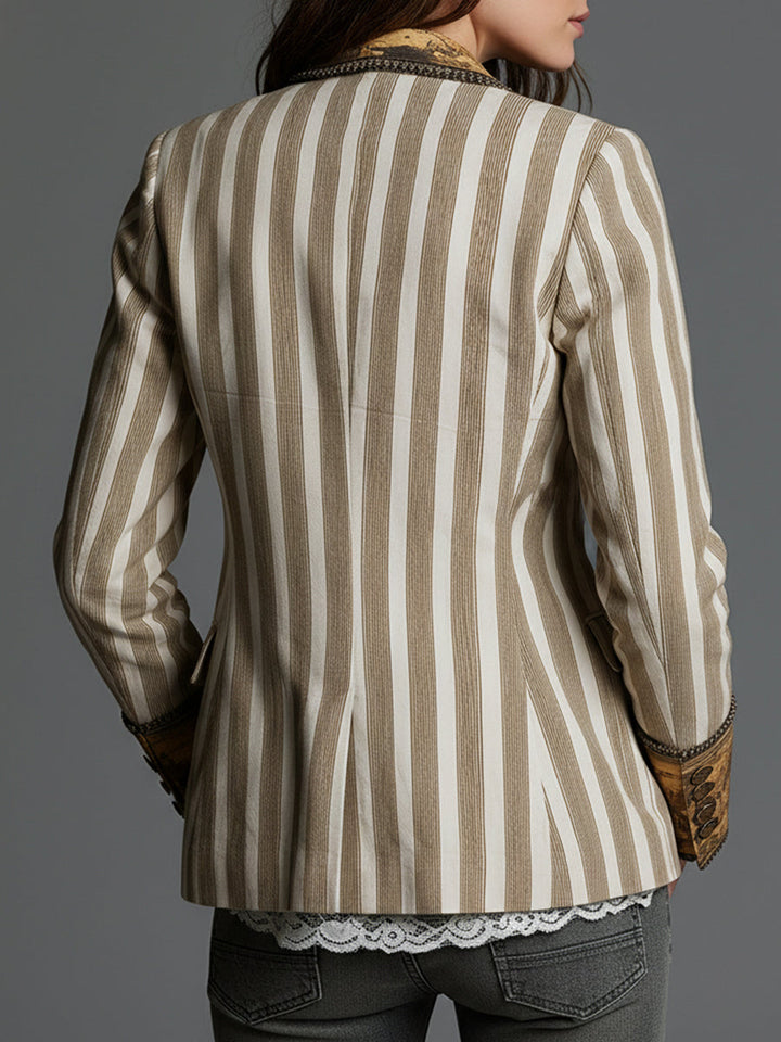 Veerle | Bohemian Blazer with Stripe and Collar Print