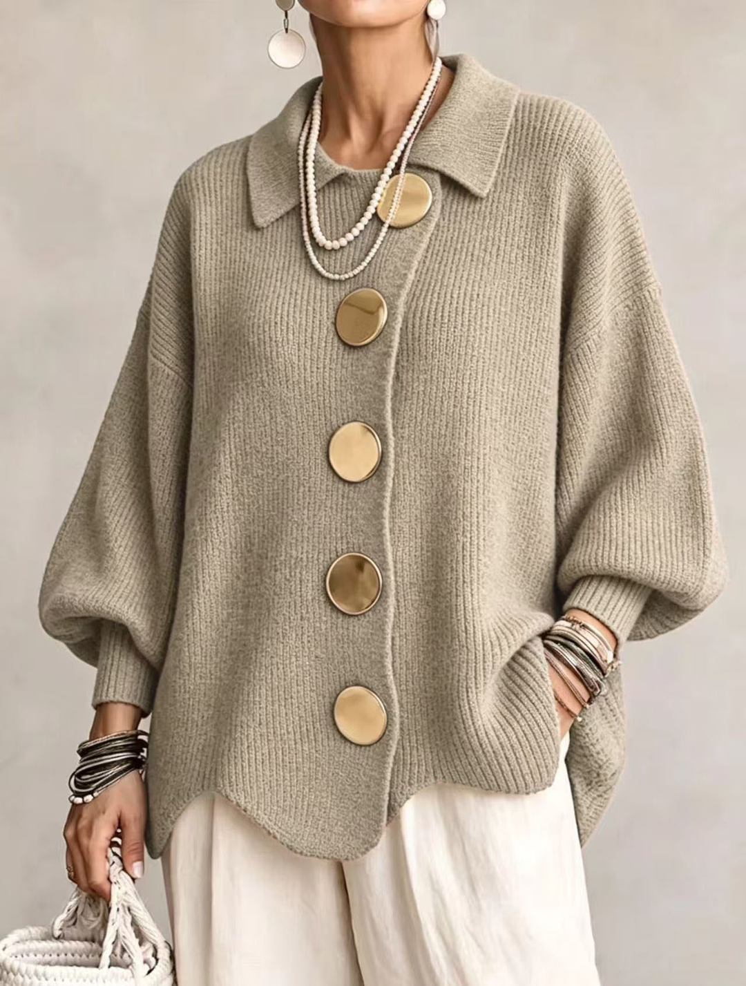 Isla | Oversized Collared Button Cardigan
