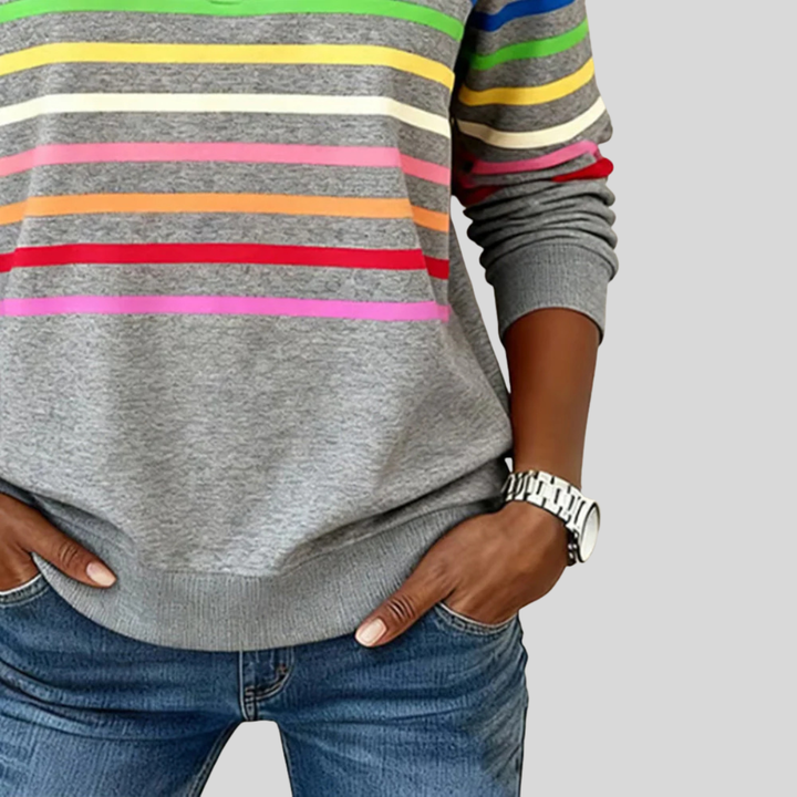 Lien | Kleurrijke gestreepte sweater met korte rits
