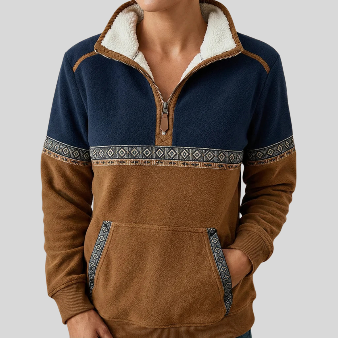 Rita | Pullover met sherpa-kraag en halve rits