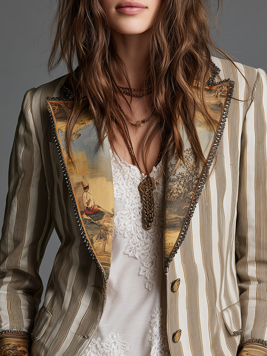 Veerle | Bohemian Blazer with Stripe and Collar Print