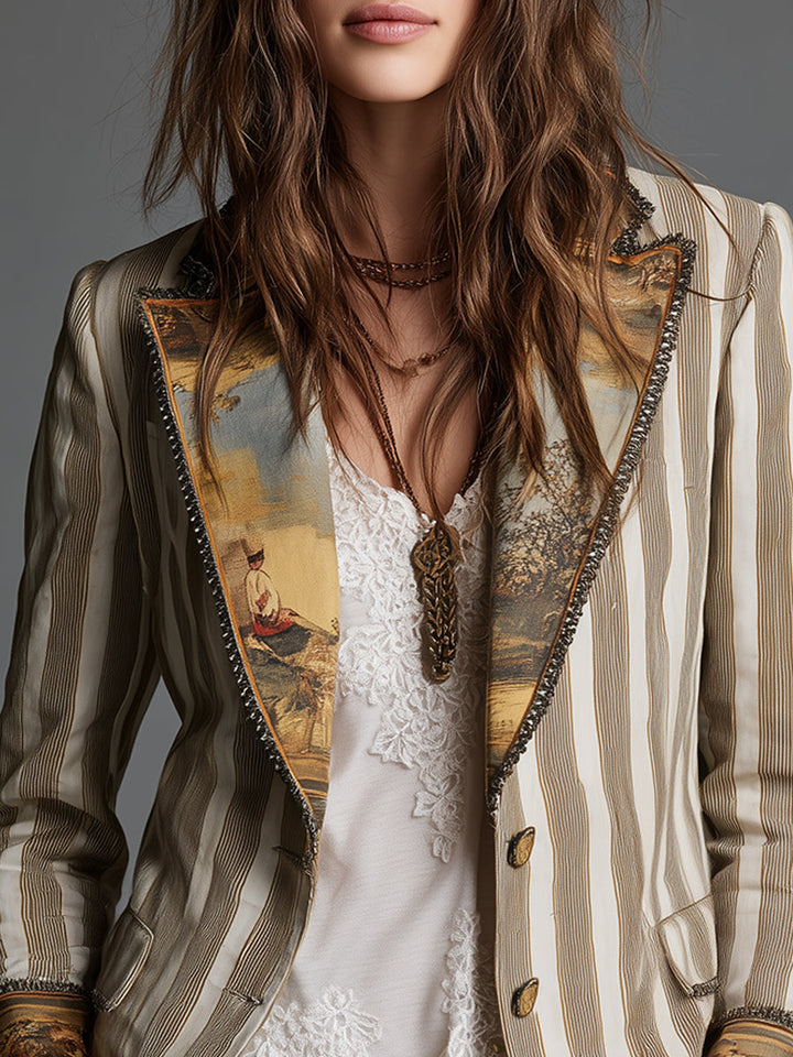 Veerle | Bohemian Blazer with Stripe and Collar Print