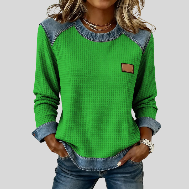 Toos | Wafelsweater met patchwork ontwerp