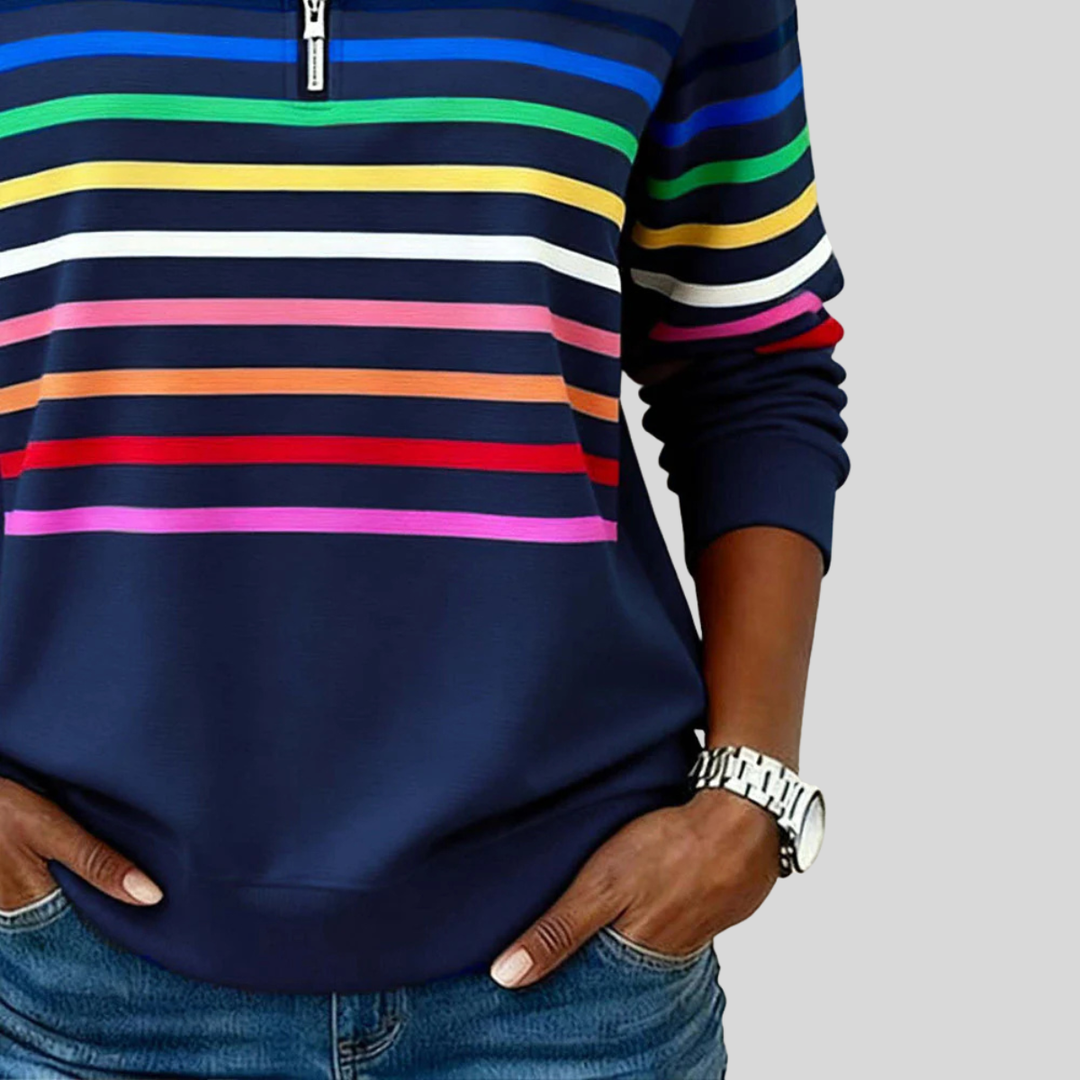 Lien | Kleurrijke gestreepte sweater met korte rits