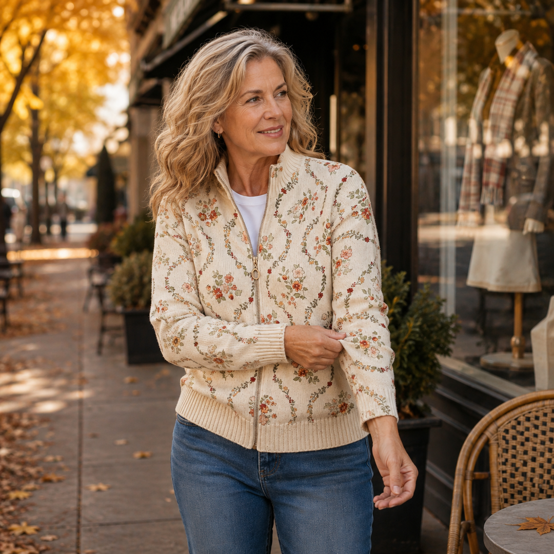 Femke | Vest met bloemenprint en rits