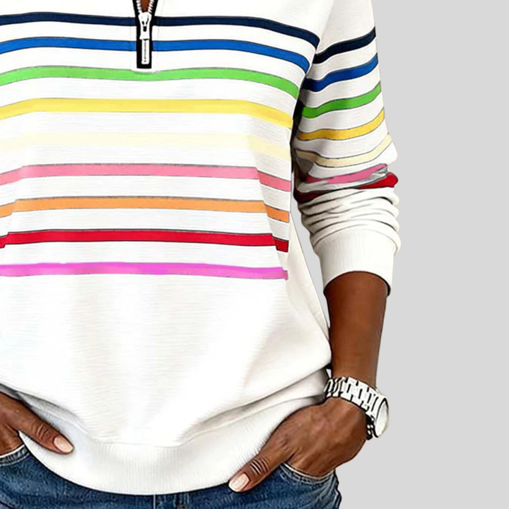 Lien | Kleurrijke gestreepte sweater met korte rits