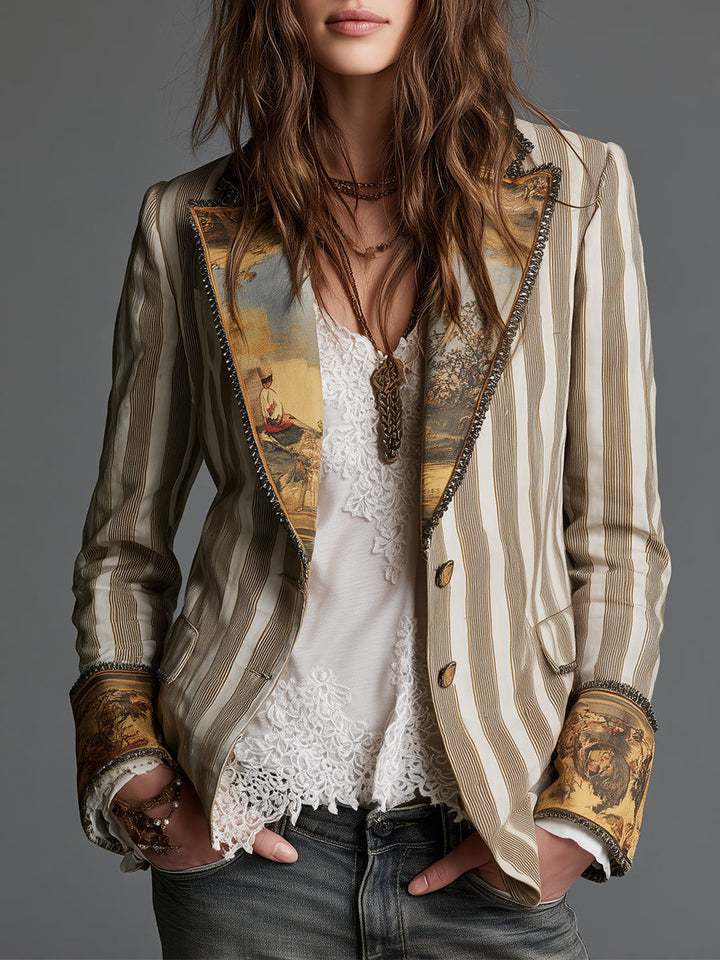 Veerle | Bohemian Blazer with Stripe and Collar Print