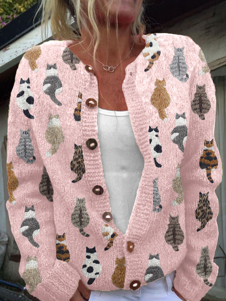 Cecily™ | Cozy Cat Print Cardigan