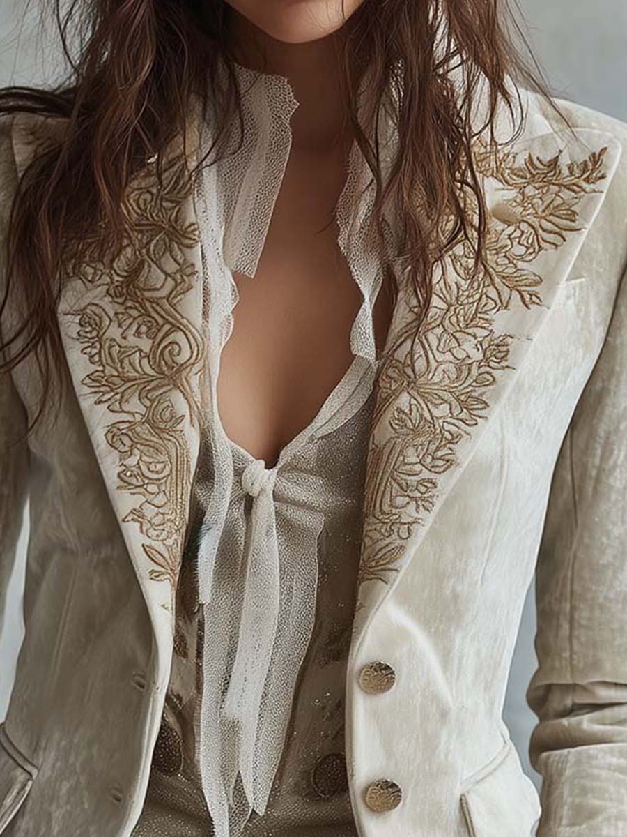 Christel | Ivory Embroidered Blazer