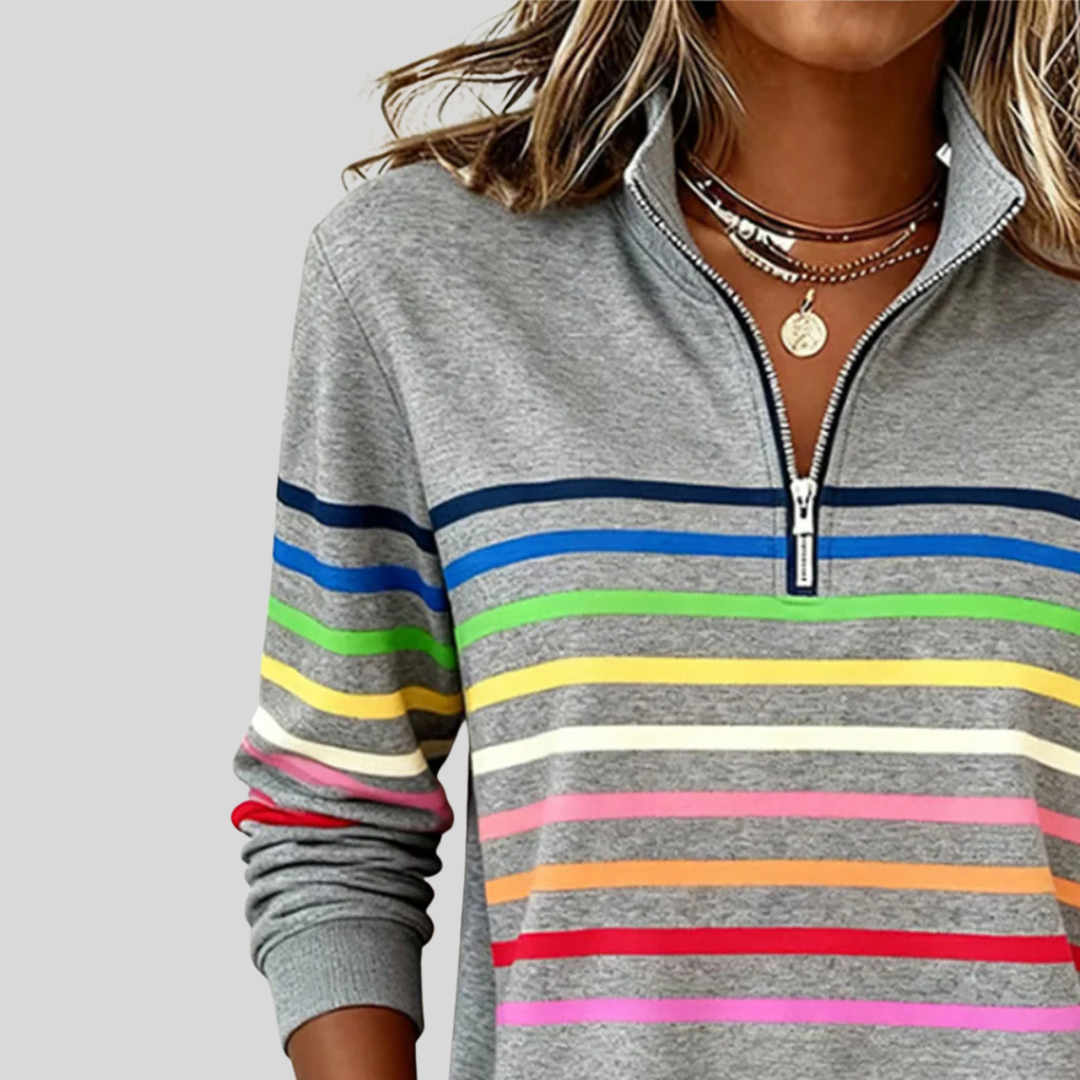 Lien | Kleurrijke gestreepte sweater met korte rits