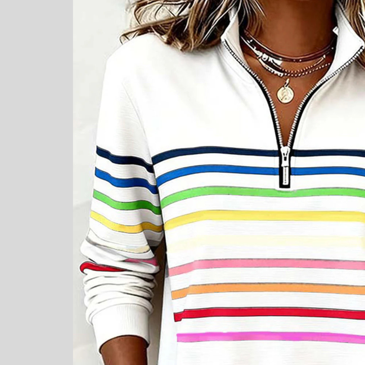 Lien | Kleurrijke gestreepte sweater met korte rits