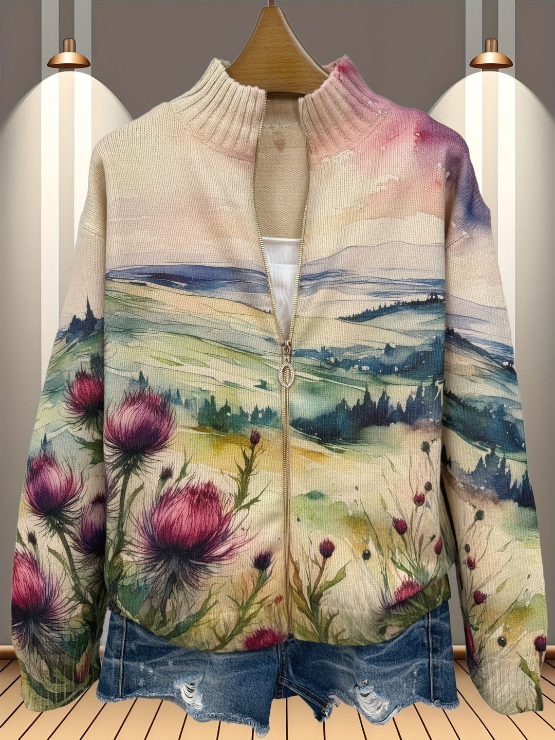 Gea | Vest met natuurprint en rits