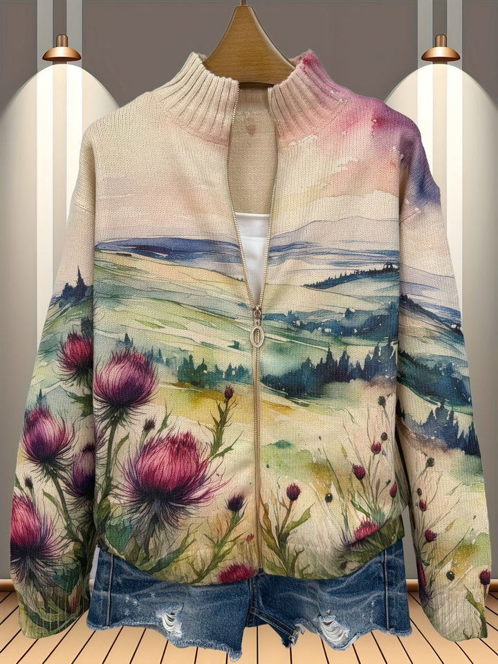 Gea | Vest met natuurprint en rits