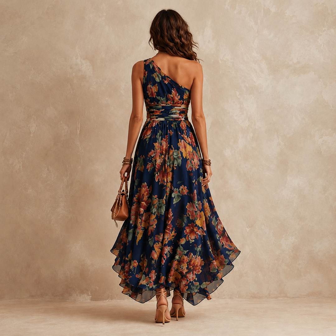 Marieke | Gebloemde maxi jurk met één schouder
