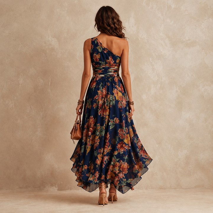 Marieke | Gebloemde maxi jurk met één schouder
