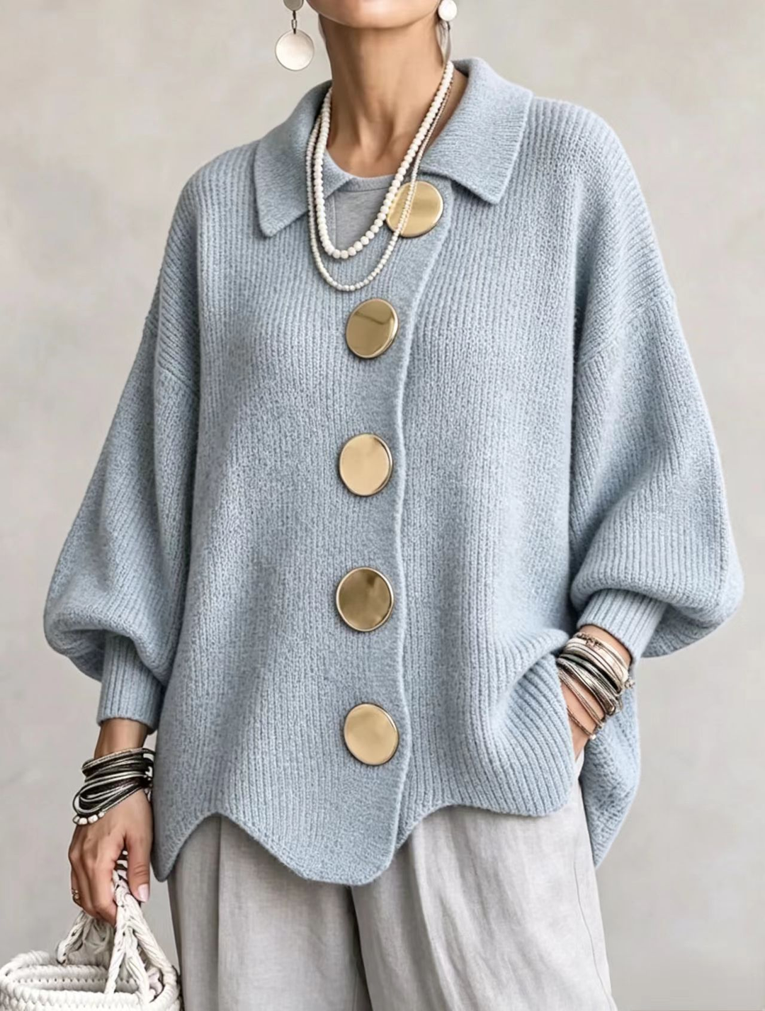 Isla | Oversized Collared Button Cardigan