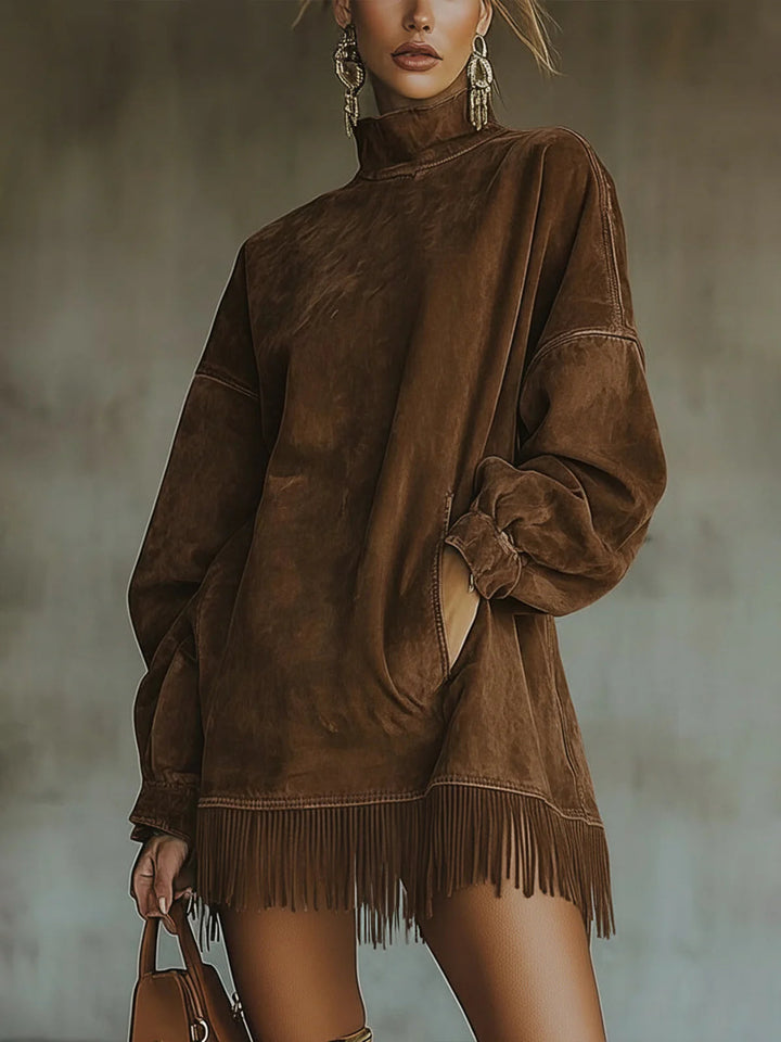 Gabrielle | High Collar Dress with Fringes