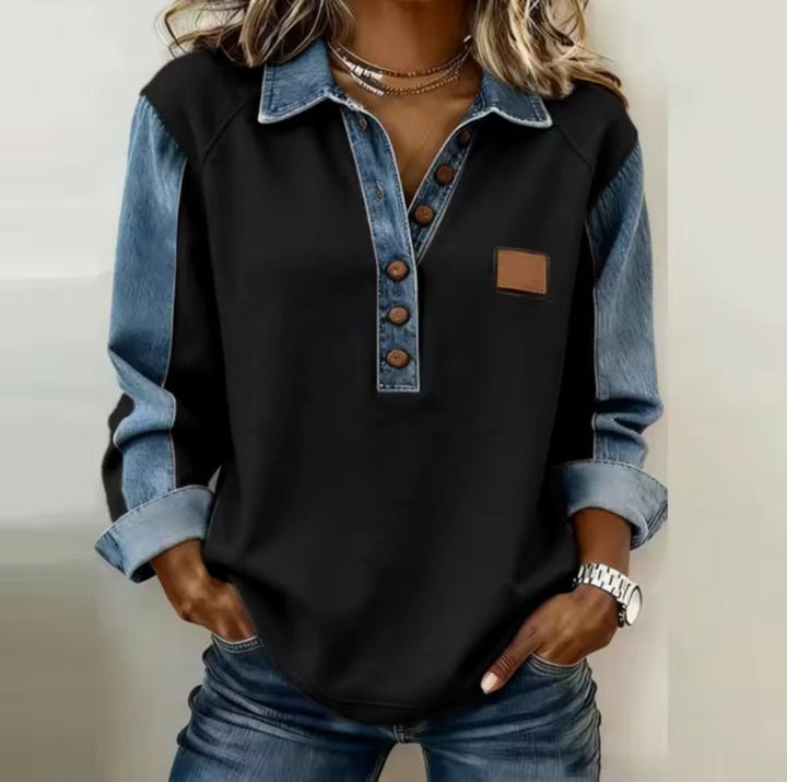 Anke | Pullover met denim kraag