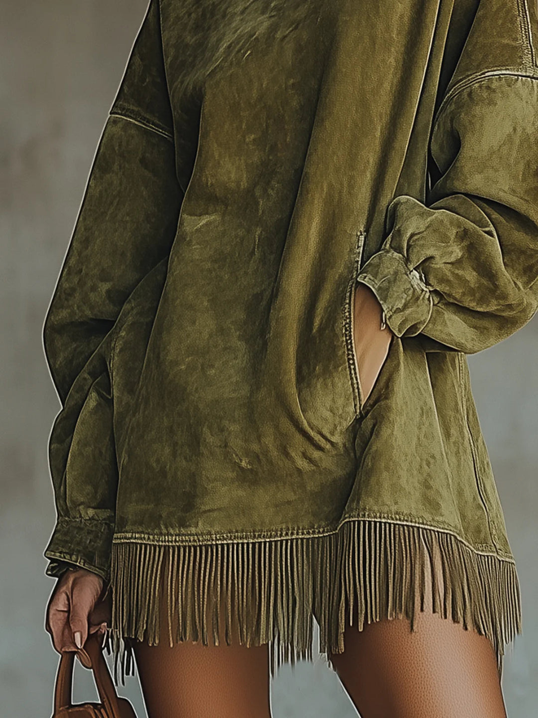 Gabrielle | High Collar Dress with Fringes
