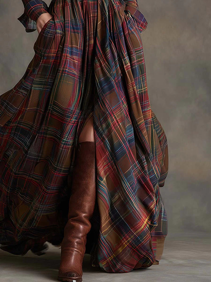 Béatrice | Long Checked Dress with Belt