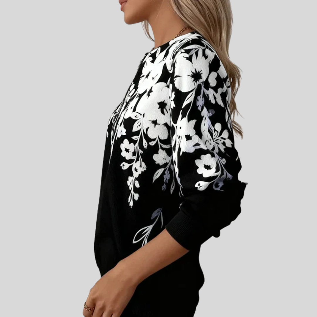 Roos | Sweater met bloemenprint en rits