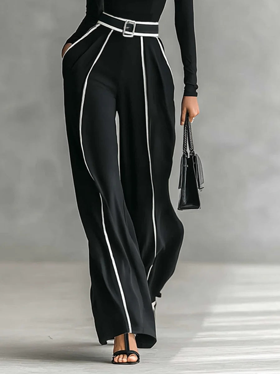 Emma | Elegant Set with High Collar and Wide-Leg Trousers