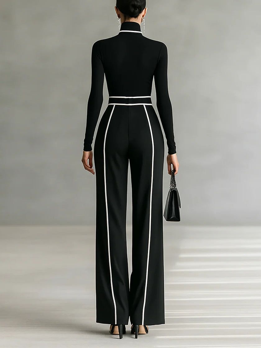 Emma | Elegant Set with High Collar and Wide-Leg Trousers