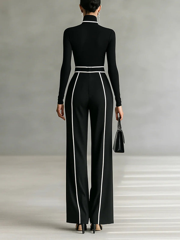 Emma | Elegant Set with High Collar and Wide-Leg Trousers