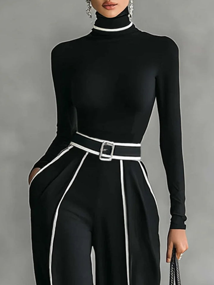 Emma | Elegant Set with High Collar and Wide-Leg Trousers